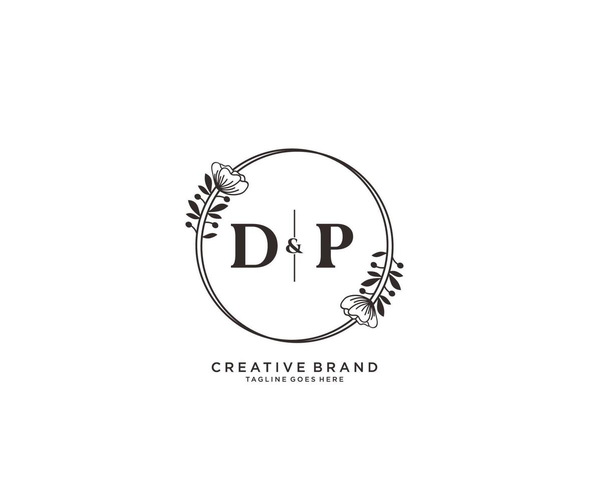 initial DP letters hand drawn feminine and floral botanical logo suitable for spa salon skin hair beauty boutique and cosmetic company. vector