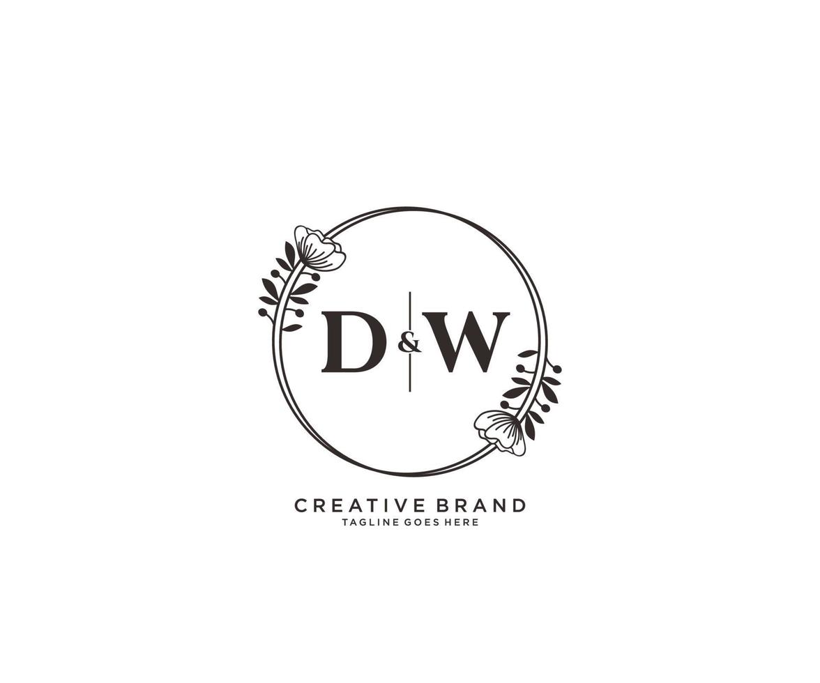 initial DW letters hand drawn feminine and floral botanical logo suitable for spa salon skin hair beauty boutique and cosmetic company. vector