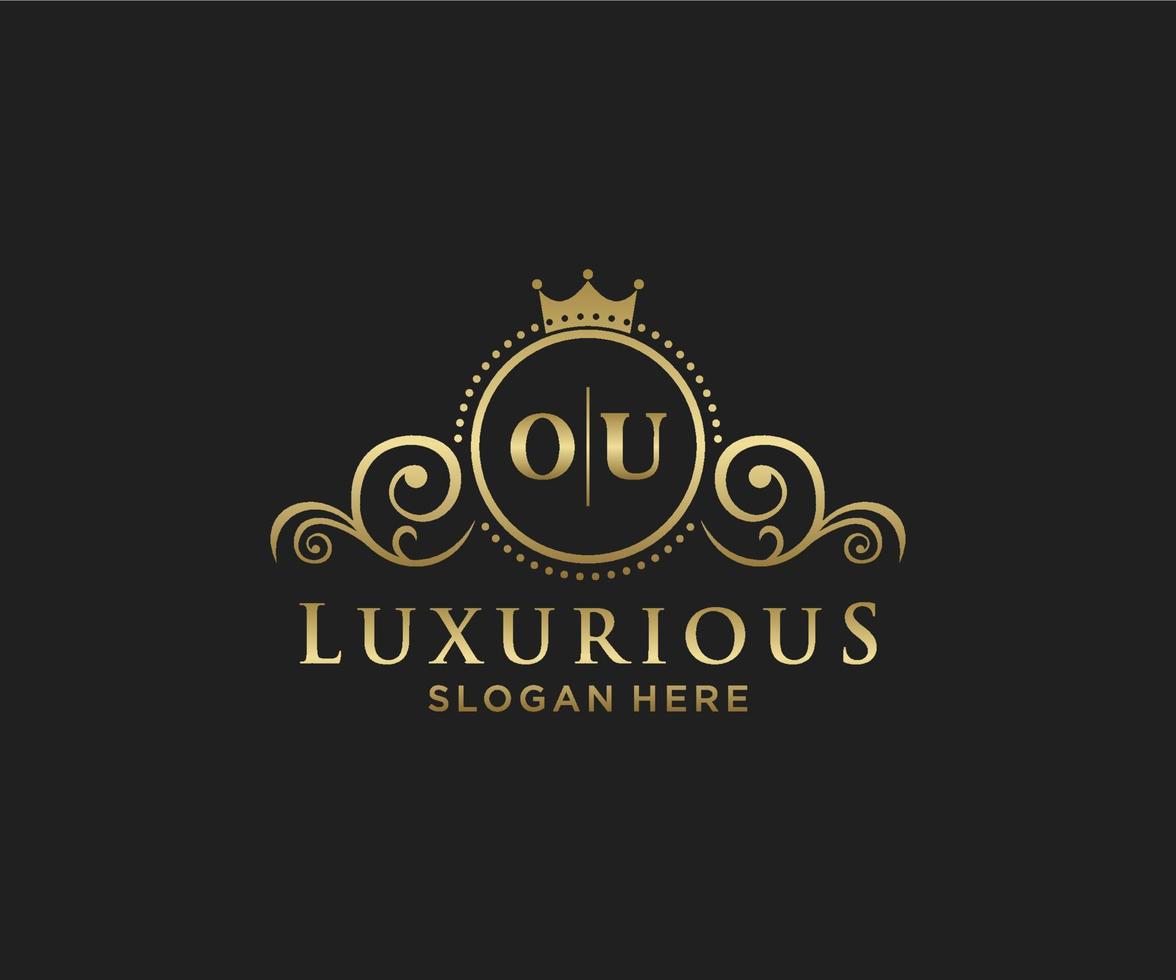 Initial OU Letter Royal Luxury Logo template in vector art for Restaurant, Royalty, Boutique, Cafe, Hotel, Heraldic, Jewelry, Fashion and other vector illustration.