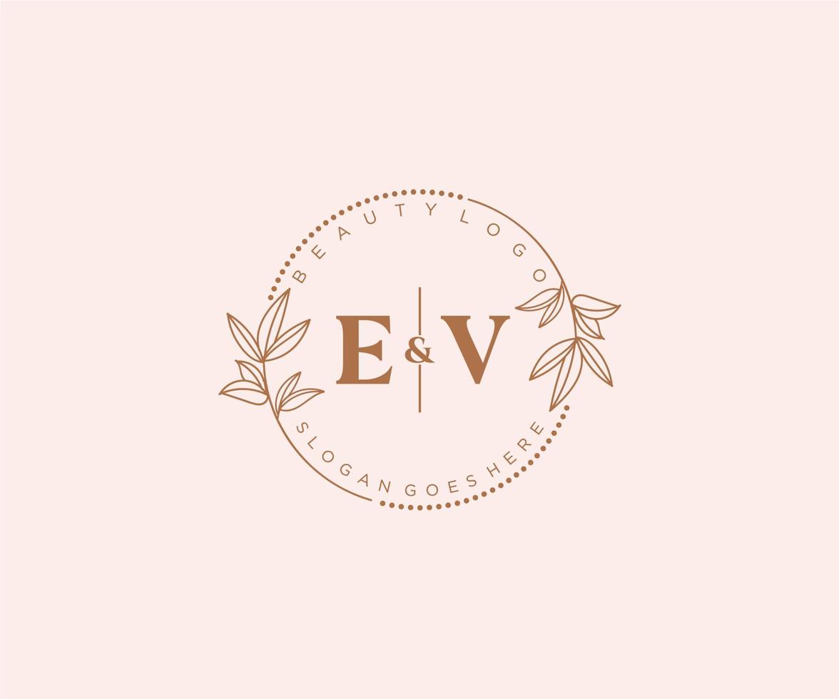 initial EV letters Beautiful floral feminine editable premade monoline logo suitable for spa salon skin hair beauty boutique and cosmetic company. vector