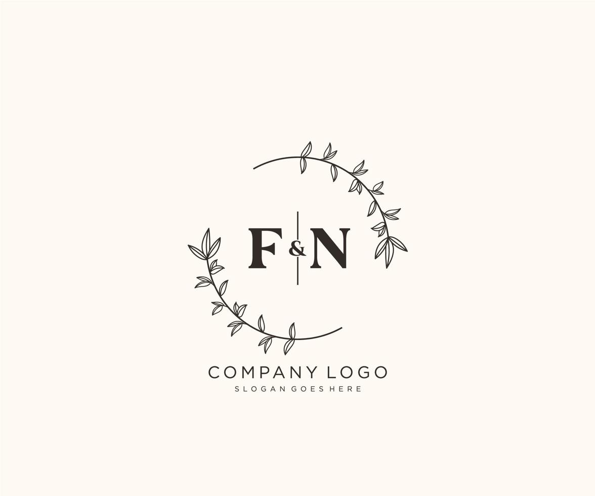 initial FN letters Beautiful floral feminine editable premade monoline logo suitable for spa salon skin hair beauty boutique and cosmetic company. vector