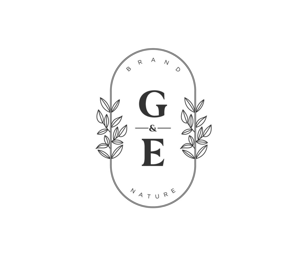 initial GE letters Beautiful floral feminine editable premade monoline logo suitable for spa salon skin hair beauty boutique and cosmetic company. vector