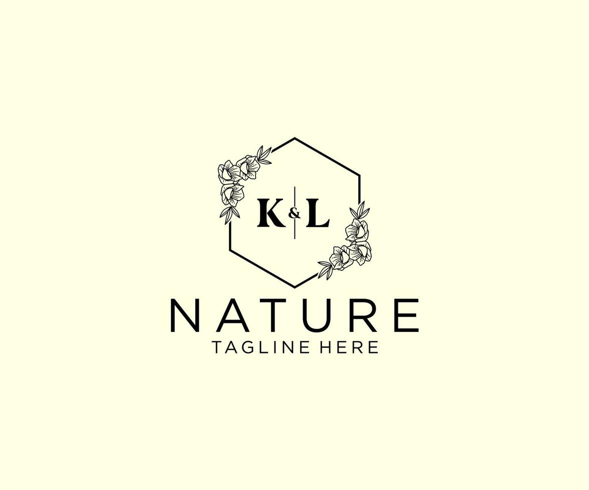 initial KL letters Botanical feminine logo template floral, editable premade monoline logo suitable, Luxury feminine wedding branding, corporate. vector