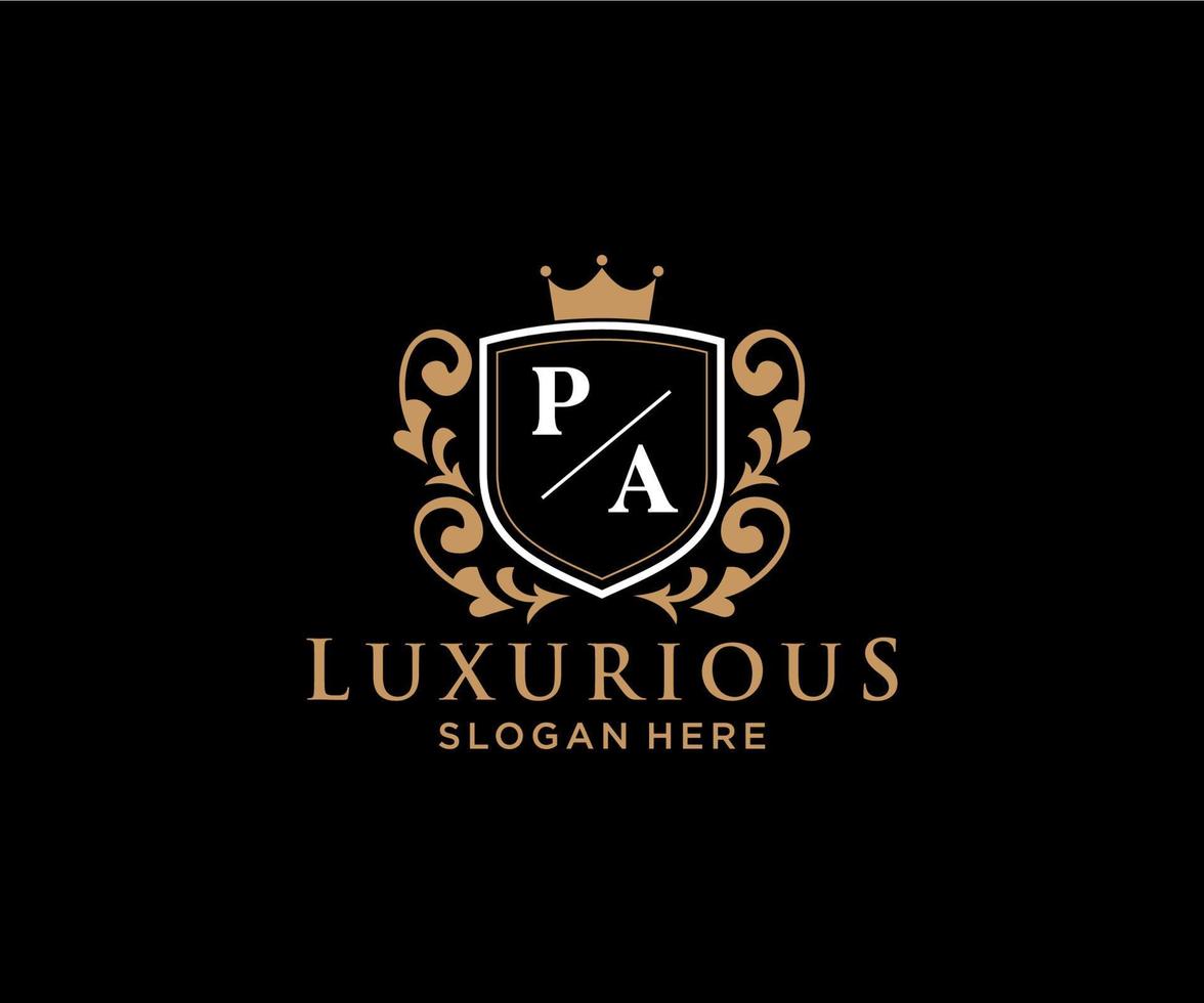 Initial PA Letter Royal Luxury Logo template in vector art for Restaurant, Royalty, Boutique, Cafe, Hotel, Heraldic, Jewelry, Fashion and other vector illustration.