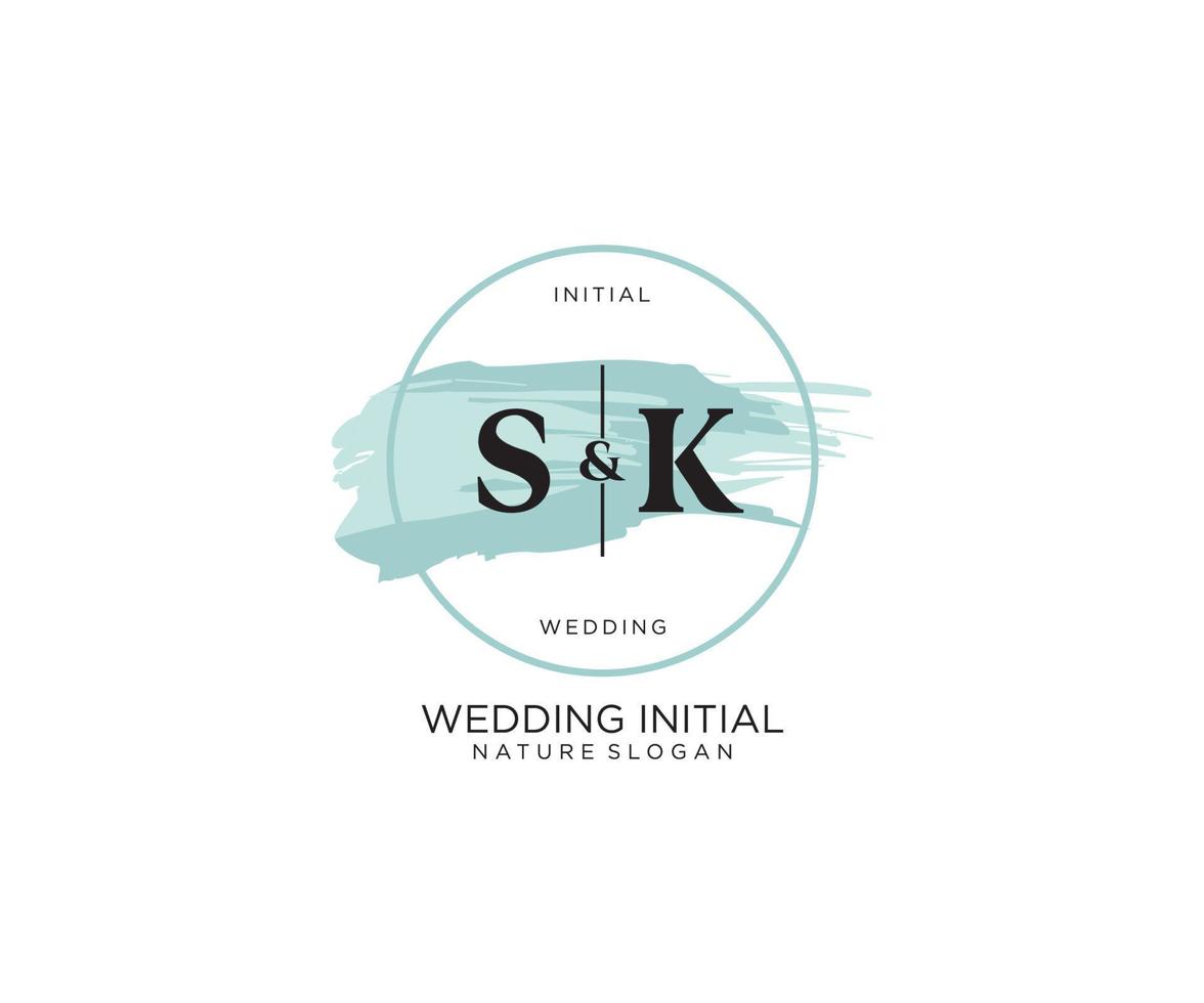 Initial SK Letter Beauty vector initial logo, handwriting logo of initial signature, wedding, fashion, jewerly, boutique, floral and botanical with creative template for any company or business.