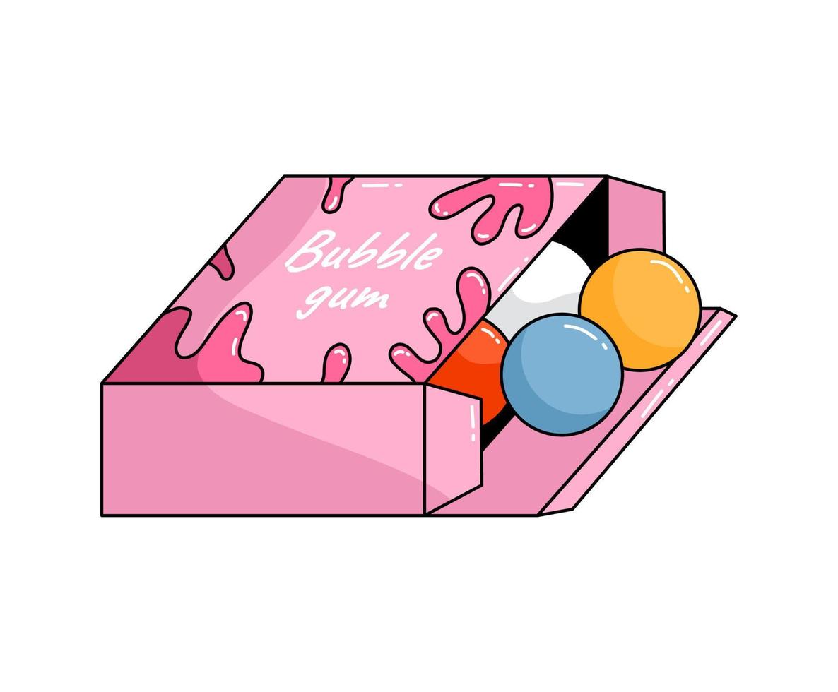 masticación burbuja goma pelotas en caja. vector