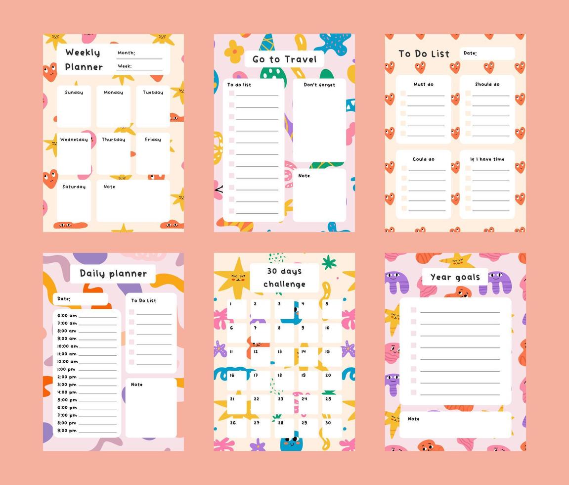 Collection of planners and to do lists vector