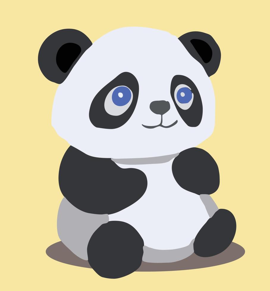 a cute panda sit on yellow background illustration design vector