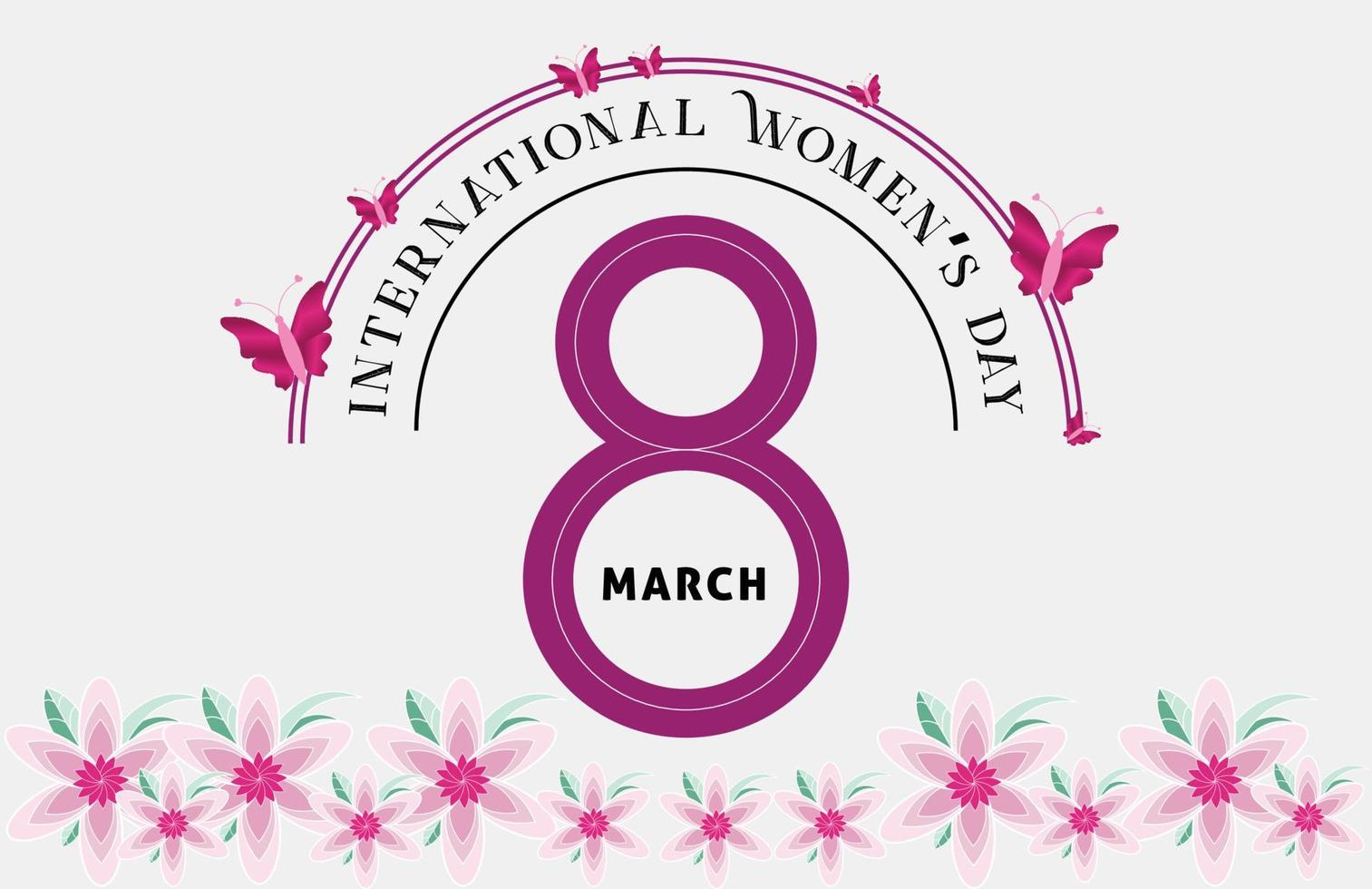 International women's day greeting card design. Women's day poster design with butterfly. 8th march girls day background design. Vector illustration