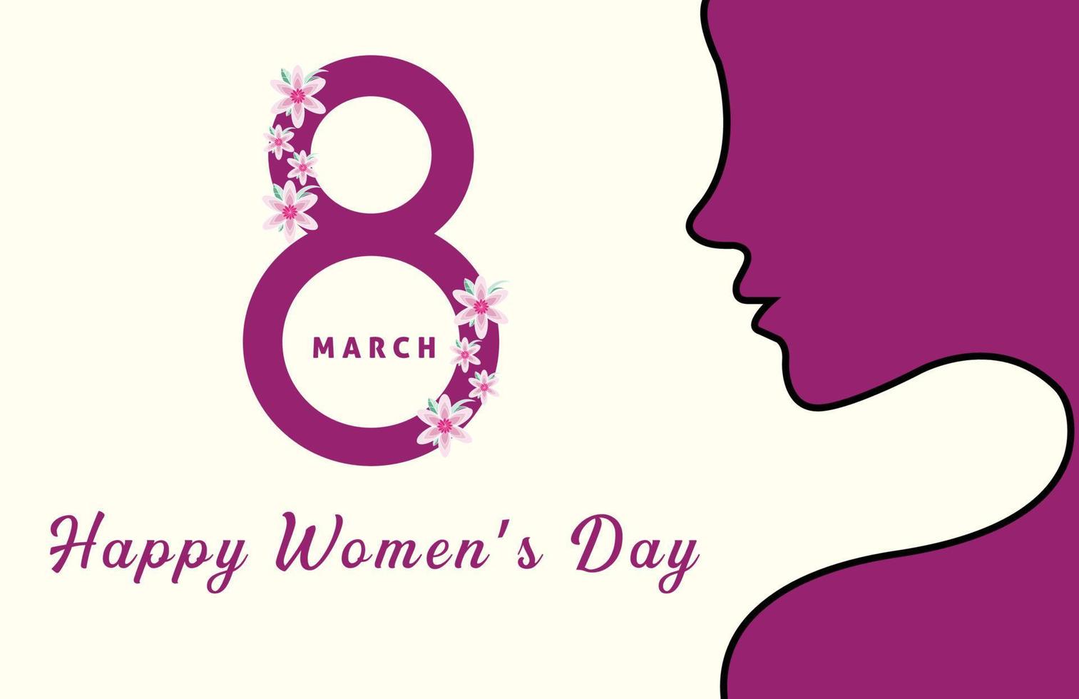 March 8 women's day banner and poster design. Happy women's day greeting card design with women face and flowers frame. Women's day background design. vector