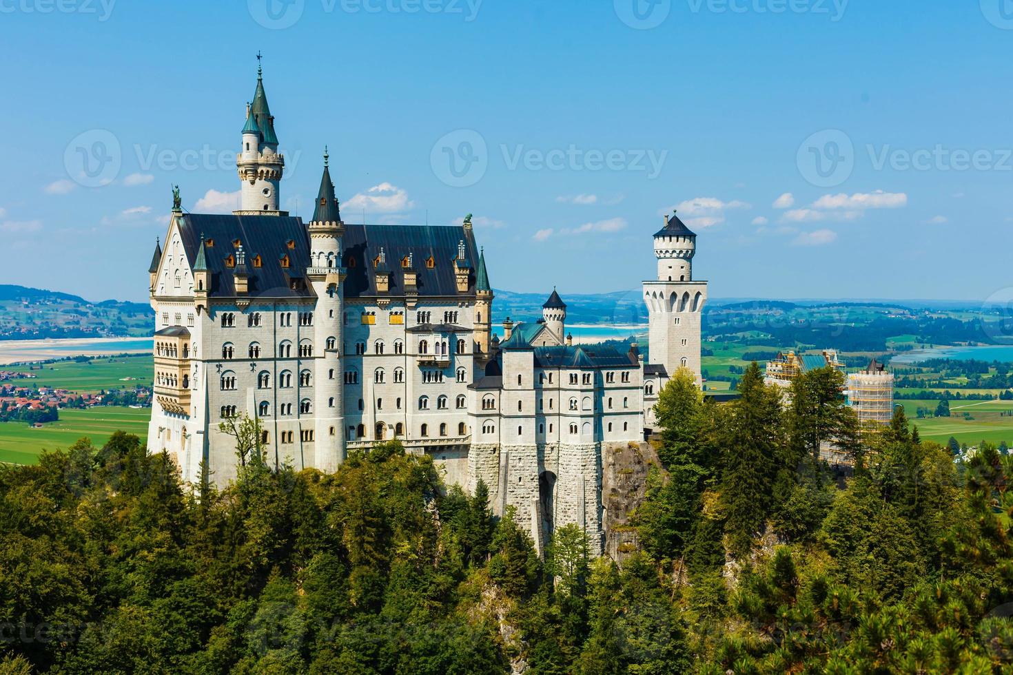 Famous Neuschwanstein castle in Germany, Bavaria, built by King Ludwig II in 19th-century photo