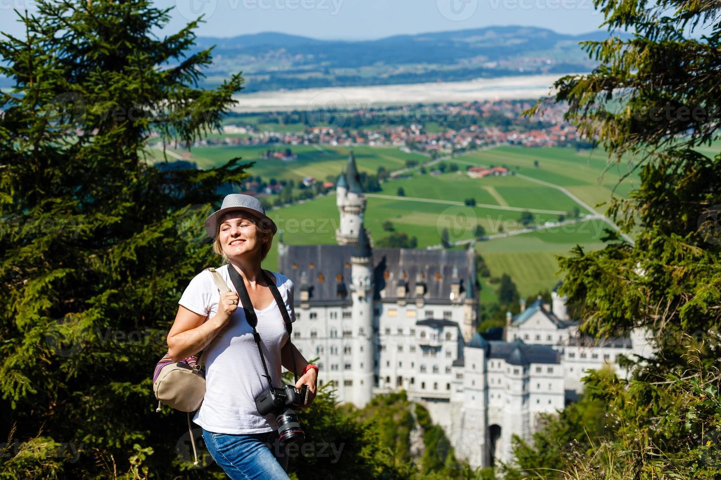 Famous Neuschwanstein castle in Germany, Bavaria, built by King Ludwig II in 19th-century photo