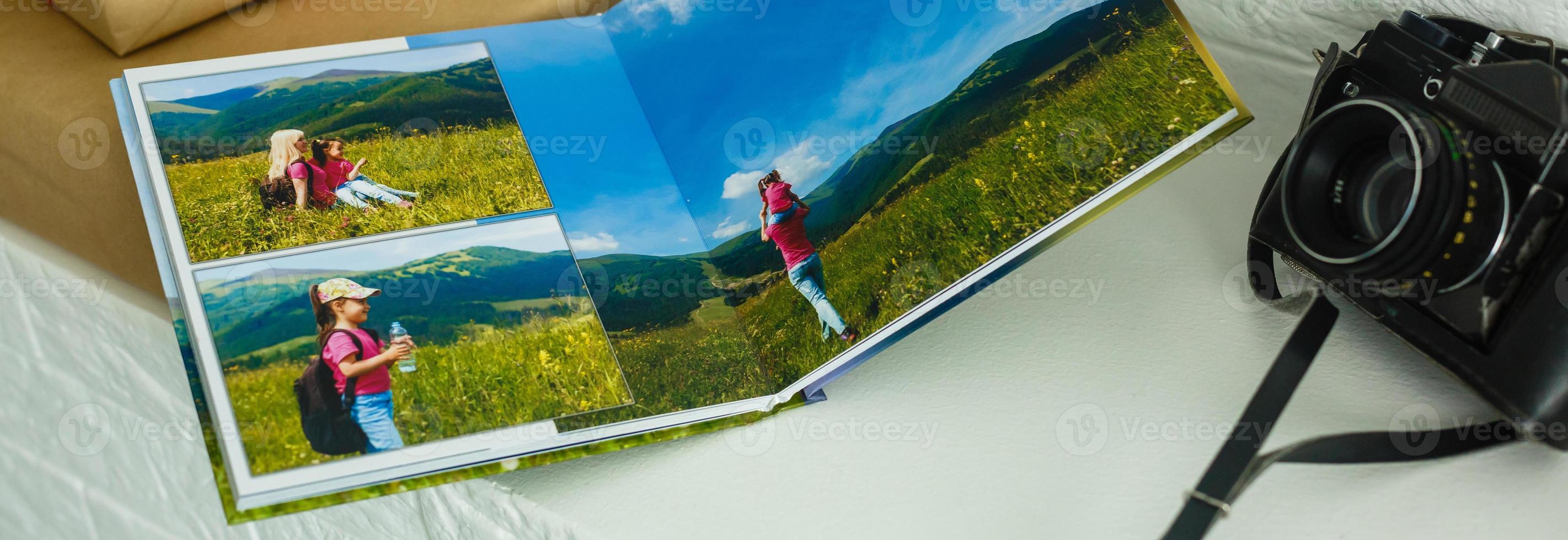 photos from holiday in mountains with traditional white frame placed