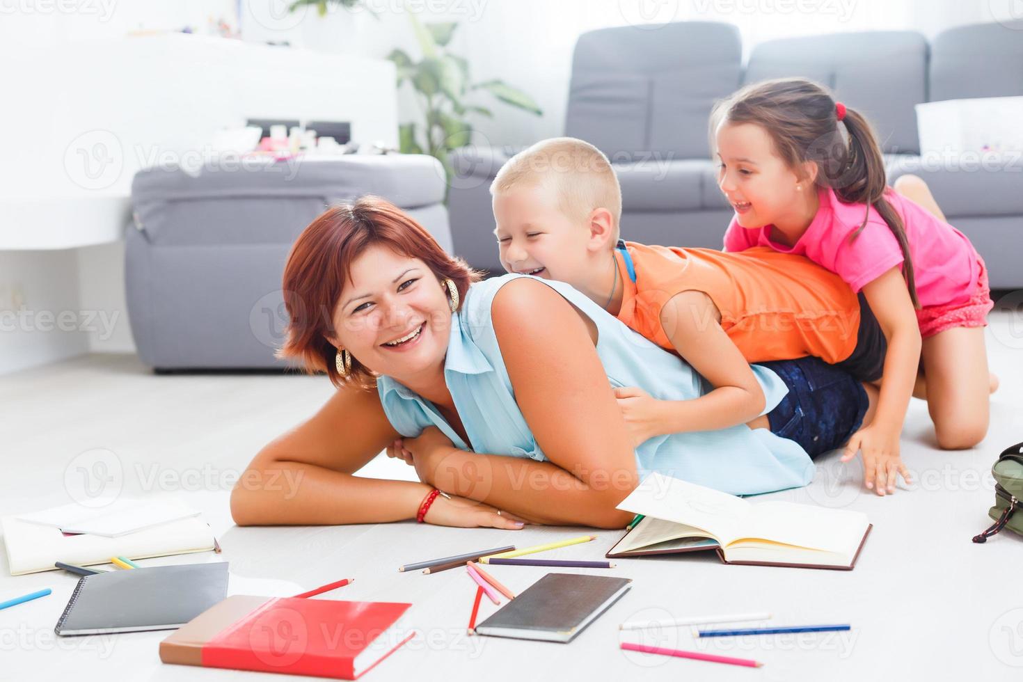 Covid-19 Coronavirus and Learning from home, Home school kid concept. Little agirl study with mother from home. Quarantine and Social distancing concept. photo