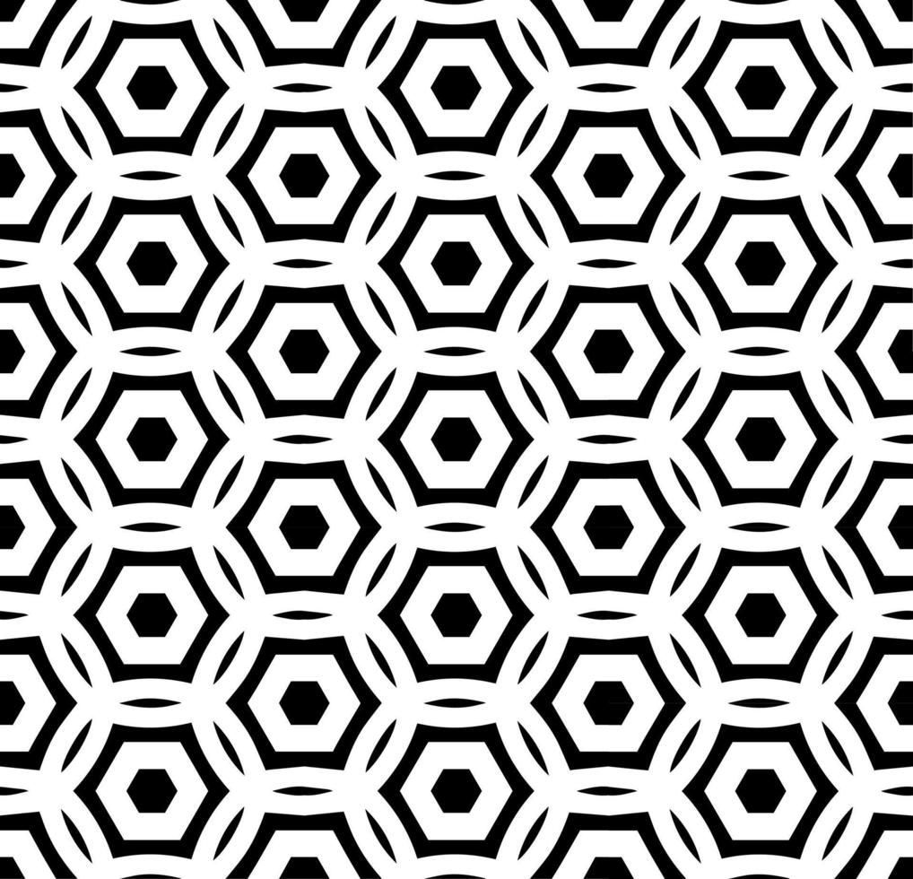 Black and white seamless abstract pattern. Background and backdrop. Grayscale ornamental design. Mosaic ornaments. Vector graphic illustration.