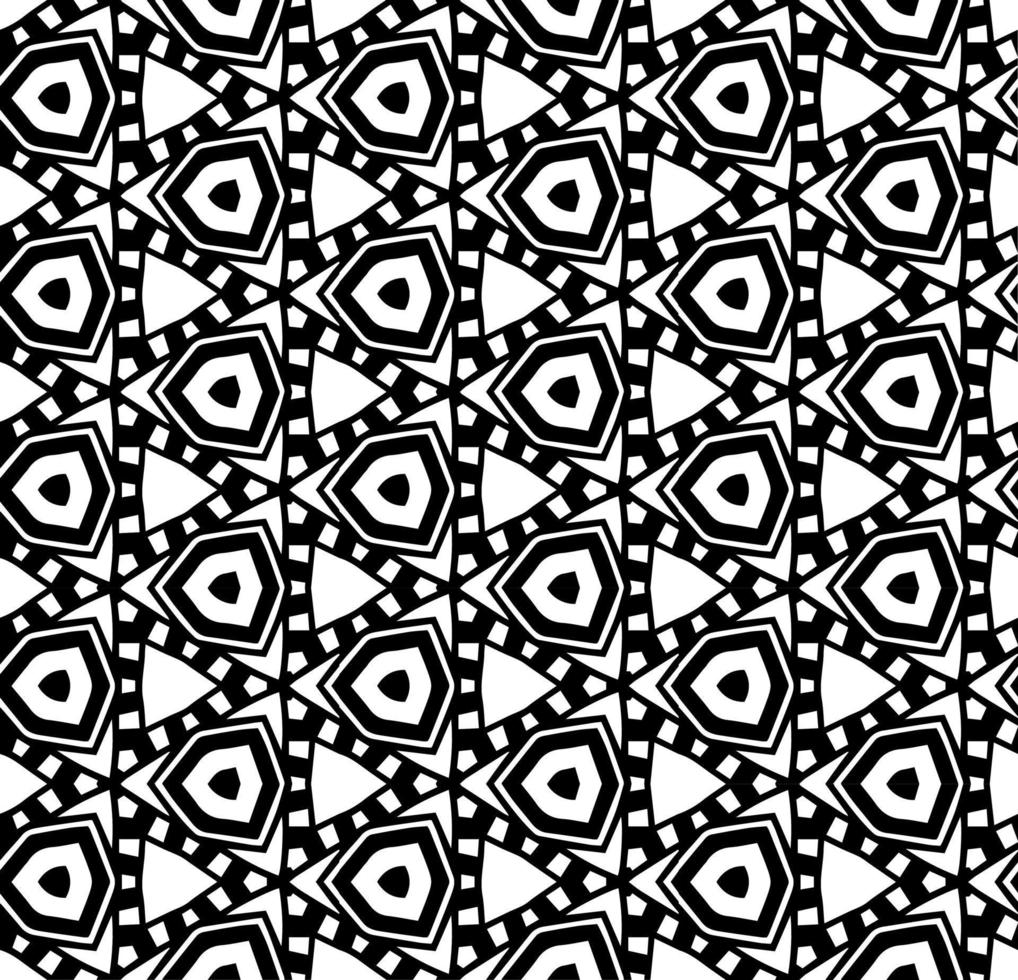 Black and white seamless abstract pattern. Background and backdrop. Grayscale ornamental design. Mosaic ornaments. Vector graphic illustration.