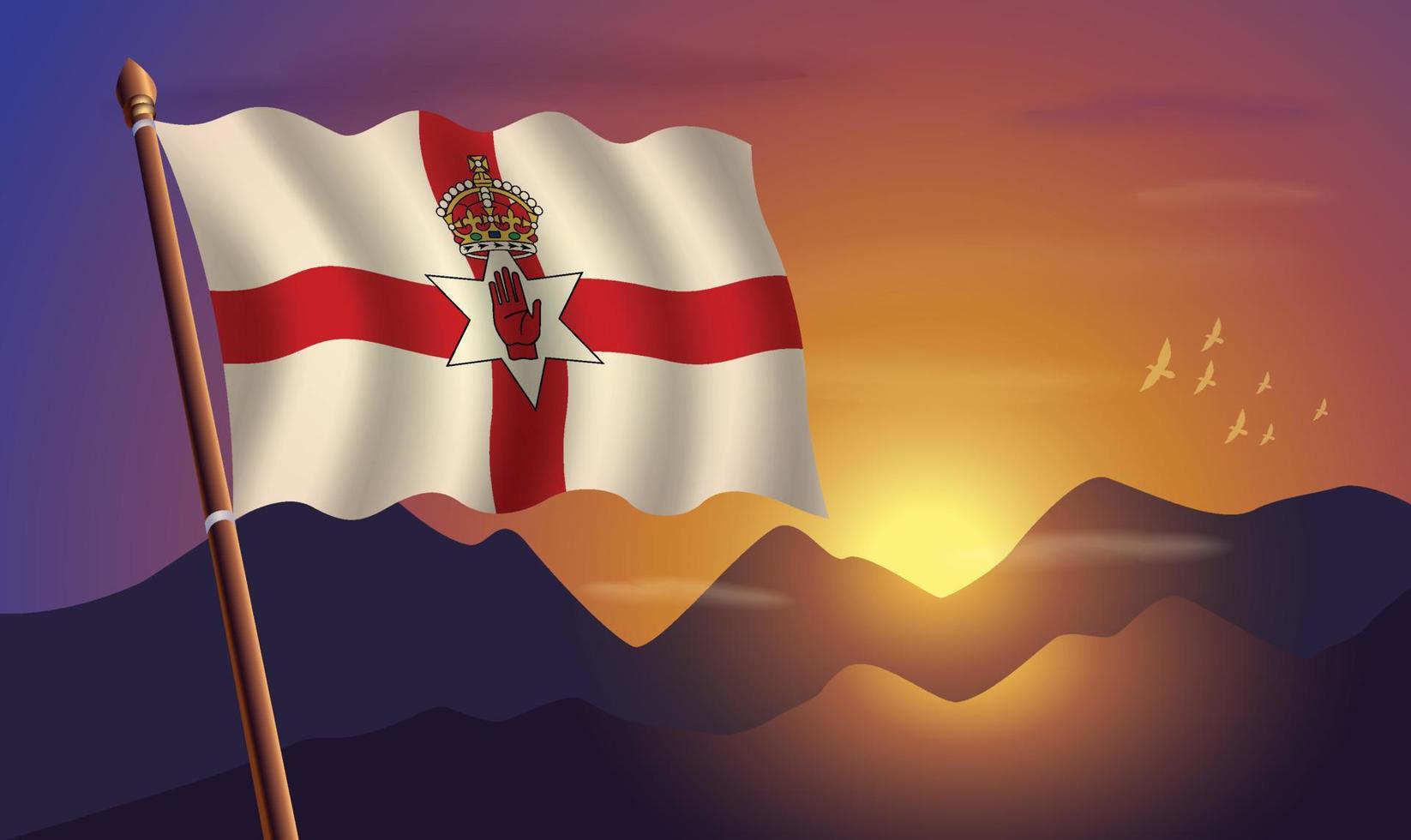 del Norte Irlanda bandera con montañas y puesta de sol en el antecedentes vector