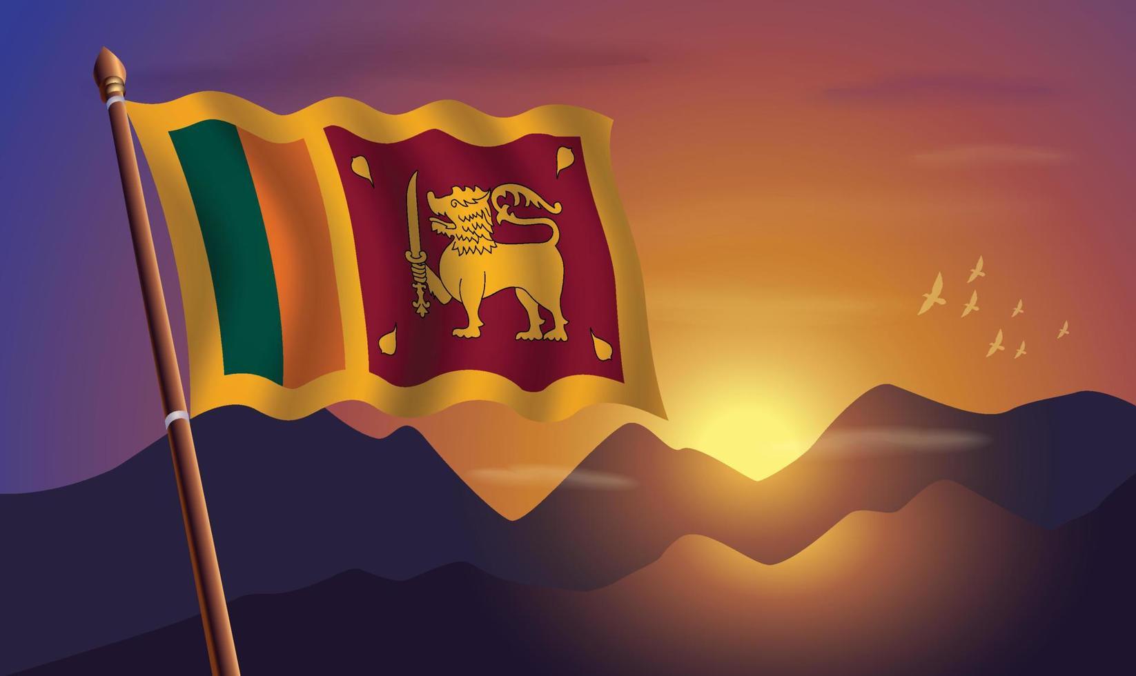 sri lanka bandera con montañas y puesta de sol en el antecedentes vector