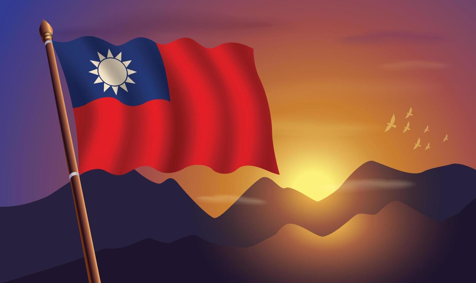 Taiwán bandera con montañas y puesta de sol en el antecedentes vector