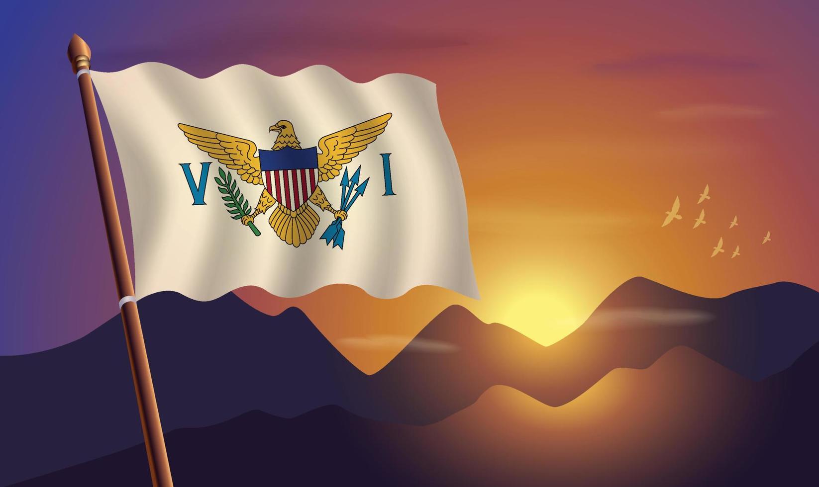 Us Virgin Islands flag with mountains and sunset in the background vector