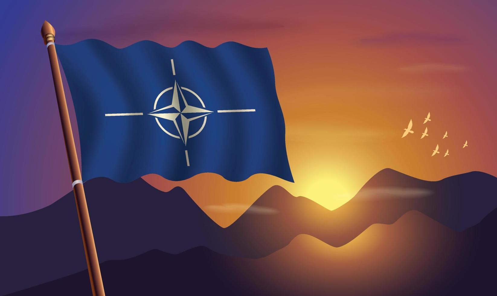 NATO flag with mountains and sunset in the background vector