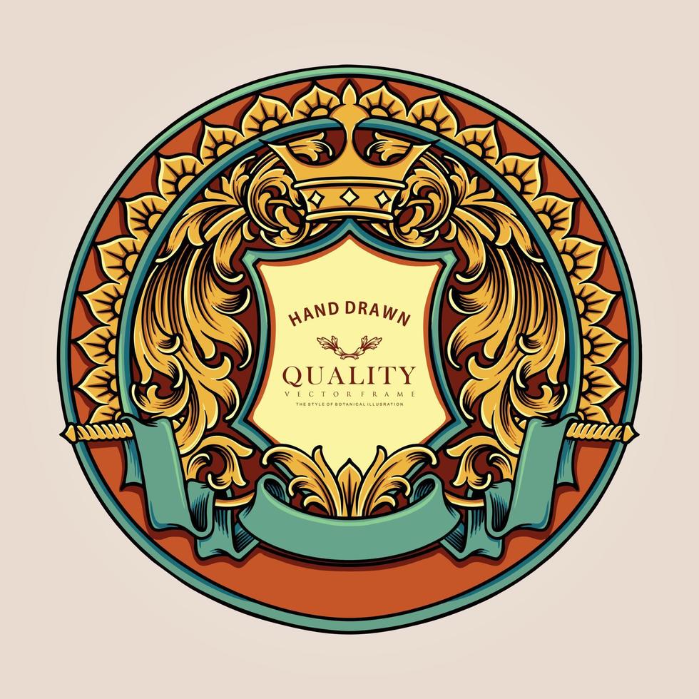 Elegant gold frame label vintage swirl ornament logo template illustrations vector
