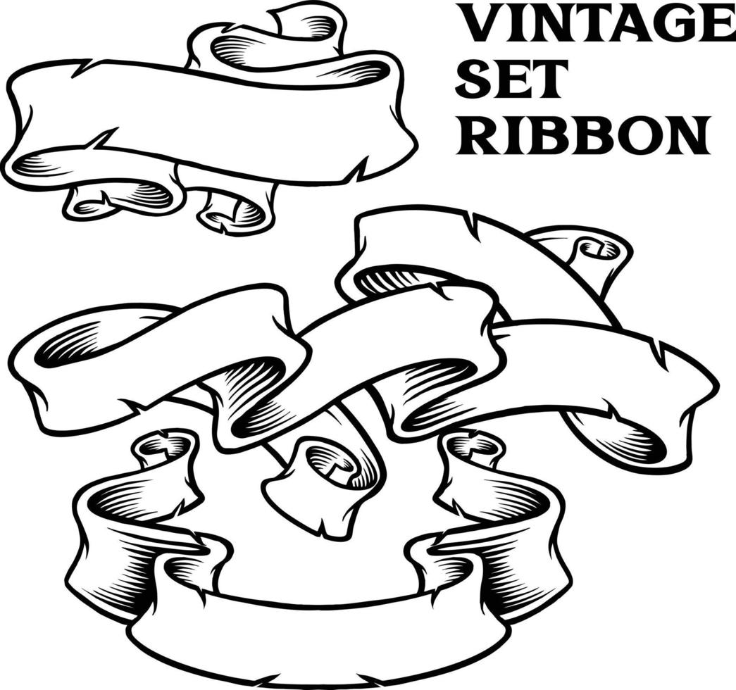 Vintage ribbons banner set scroll ornament monochrome vector illustrations for your work logo, merchandise t-shirt, stickers and label designs, poster, greeting cards advertising business company