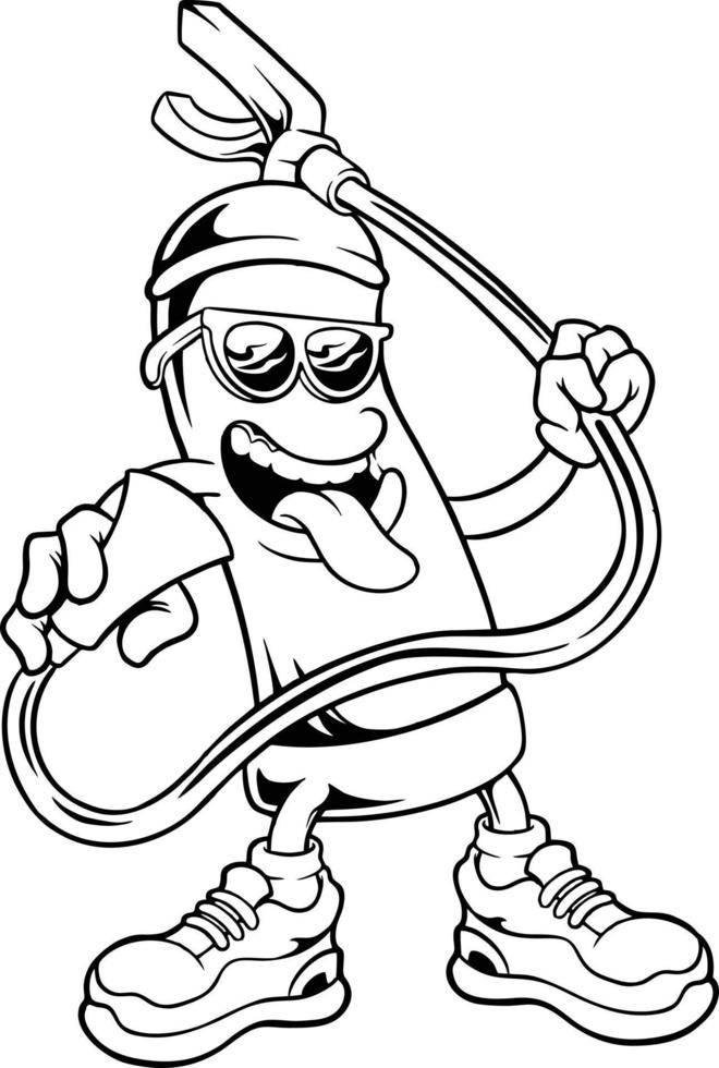 Cute fire fighting with sunglasses black and white vector illustrations for your work logo, merchandise t-shirt, stickers and label designs, poster, greeting cards advertising business company brands