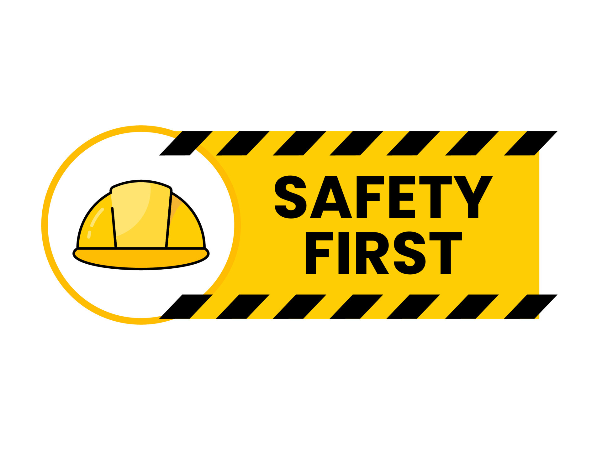 safety first sticker with hard hat concept illustration flat design