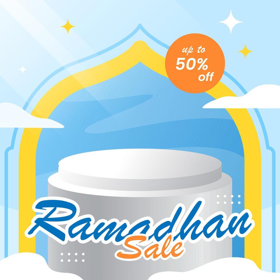Big sale social media template with blank space podium for product. islamic ramadhan event background concept illustration flat design editable vector eps10