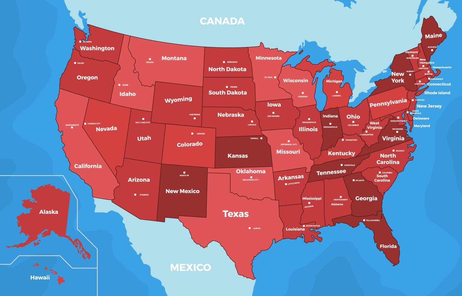 mapa del país de los estados unidos de américa vector