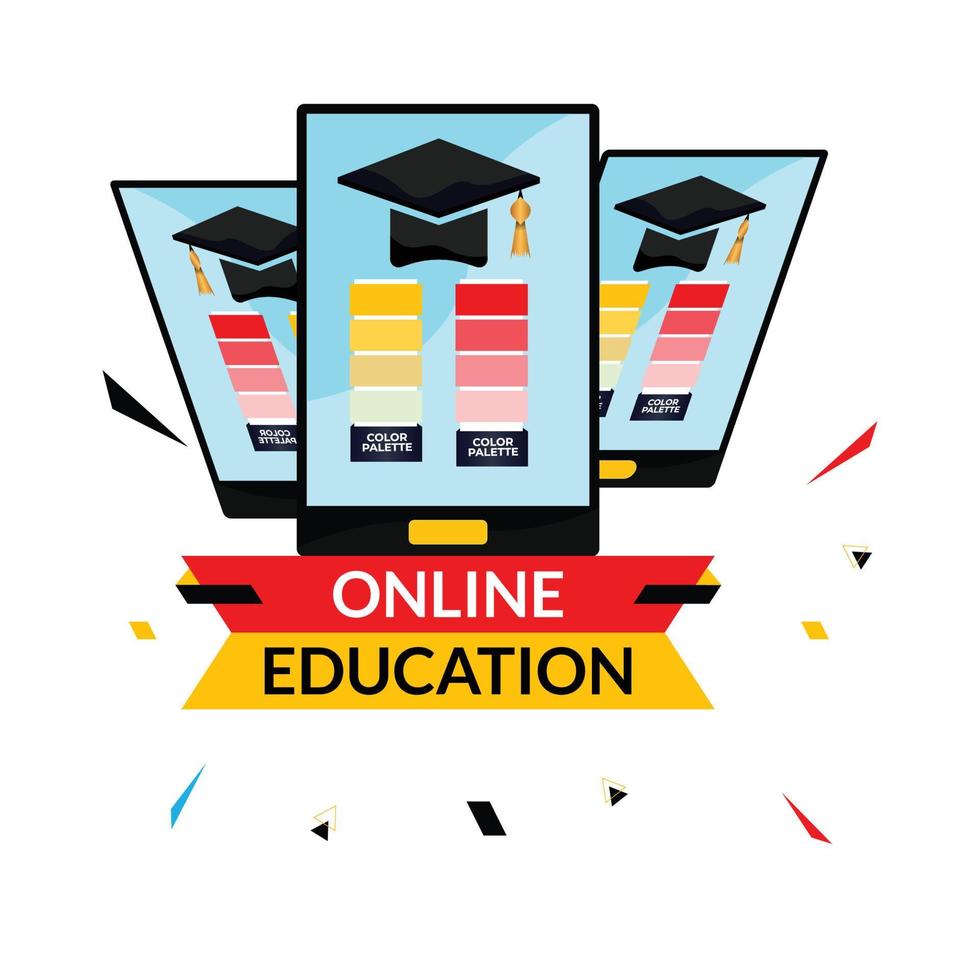 Online courses and trainings, Webinar, Distance education, Knowledge, Mobile learning App and E-learning. Vector illustration for poster, banner, presentation