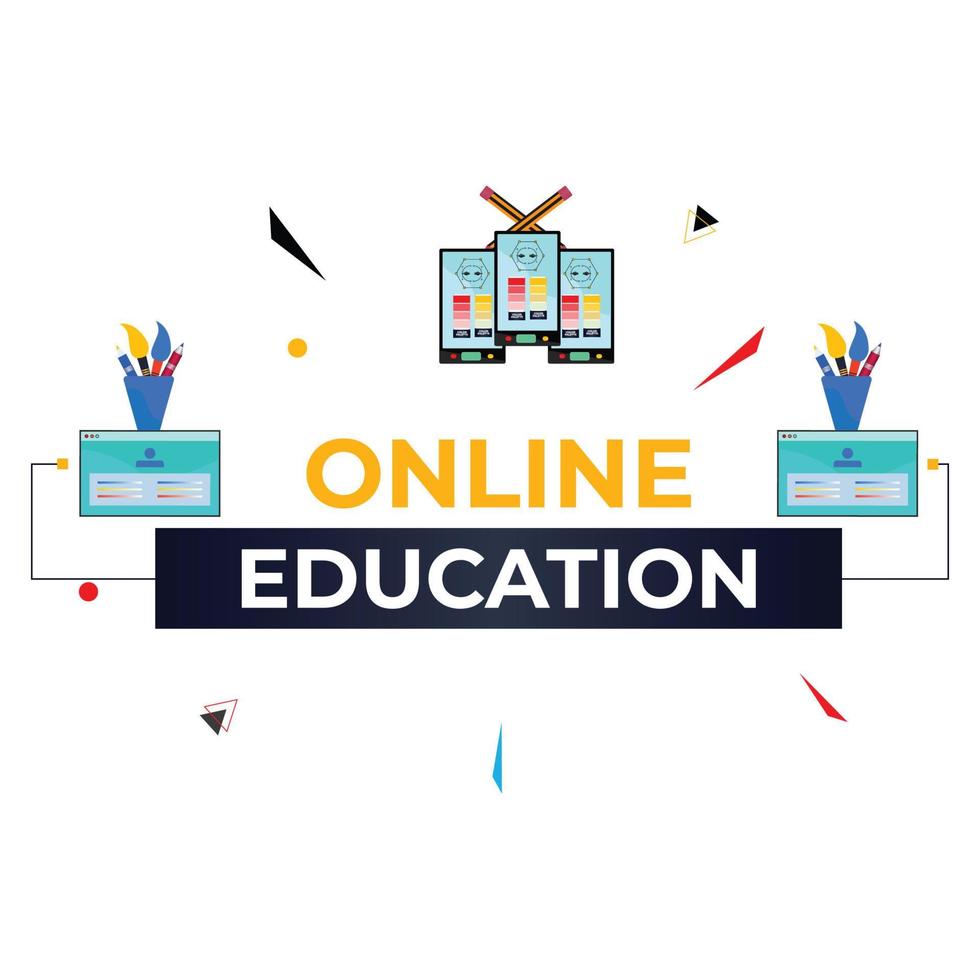 Online courses and trainings, Webinar, Distance education, Knowledge, Mobile learning App and E-learning. Vector illustration for poster, banner, presentation