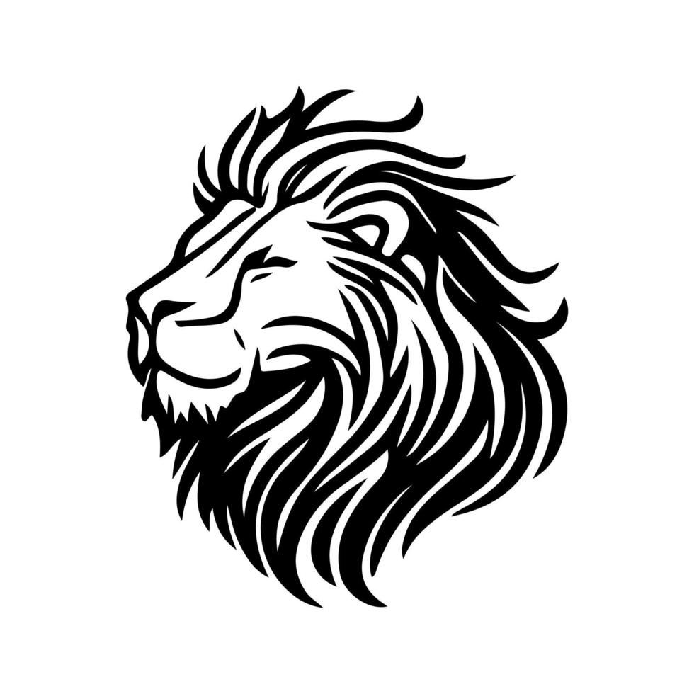 Lion head face logo silhouette black icon tattoo mascot hand drawn lion king silhouette animal vector illustration