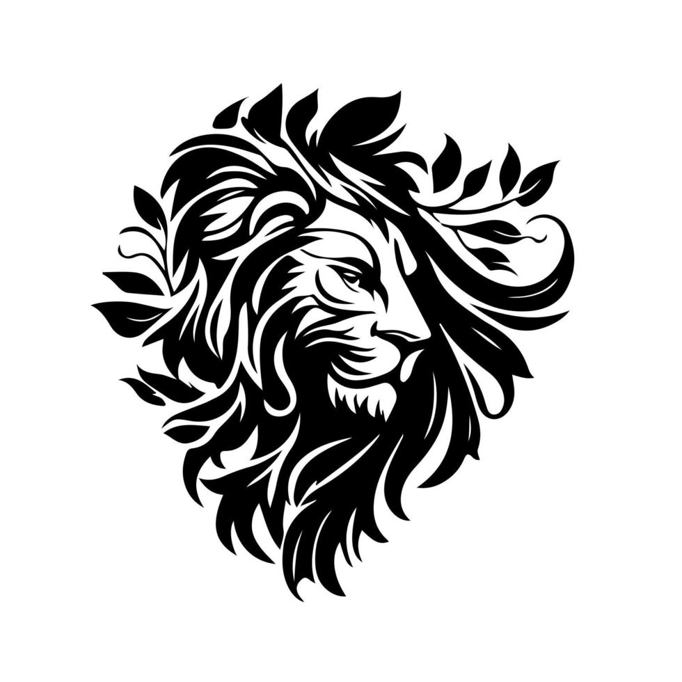 Lion head face logo silhouette black icon tattoo mascot hand drawn lion king silhouette animal vector illustration