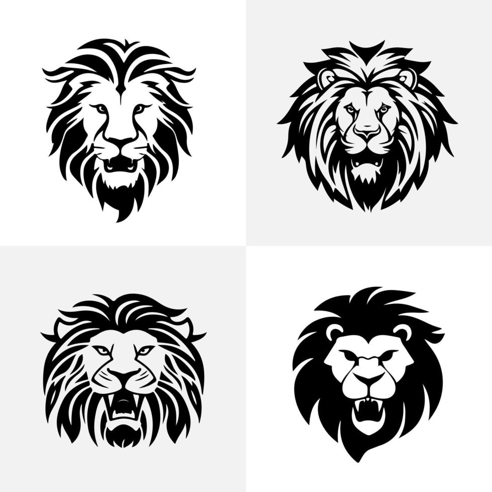 león cabeza cara logo conjunto silueta negro icono tatuaje mascota mano dibujado león Rey silueta animal vector ilustración