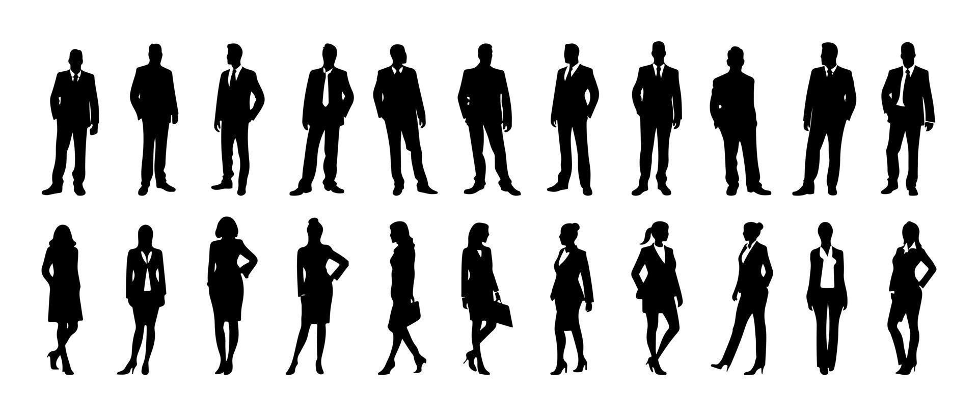 Business people silhouette set business man and woman silhouettes business team meeting background vector illustration