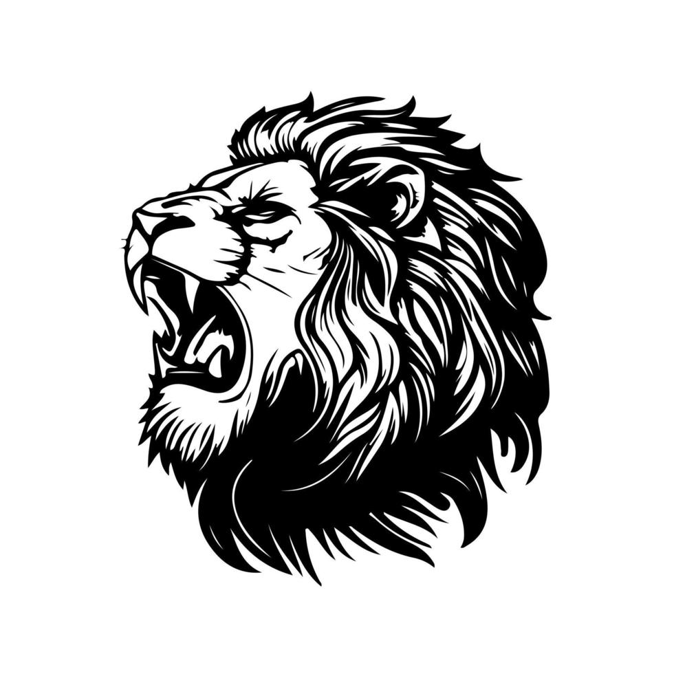 Lion head face logo silhouette black icon tattoo mascot hand drawn lion king silhouette animal vector illustration