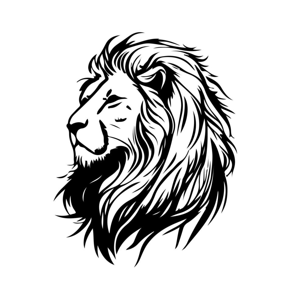 Lion head face logo silhouette black icon tattoo mascot hand drawn lion king silhouette animal vector illustration