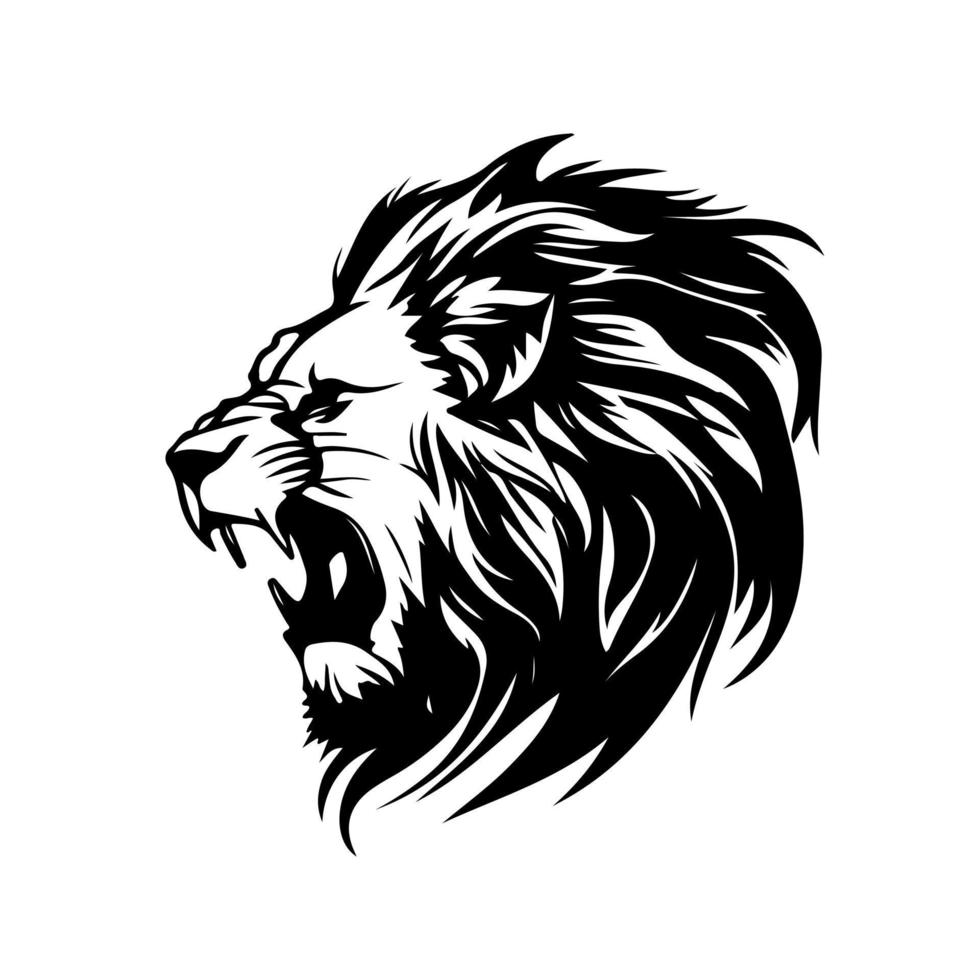 Lion head face logo silhouette black icon tattoo mascot hand drawn lion king silhouette animal vector illustration