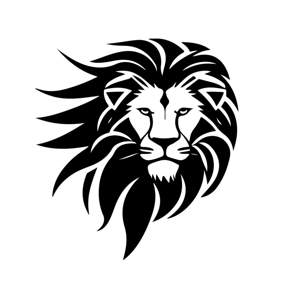 Lion head face logo silhouette black icon tattoo mascot hand drawn lion ...