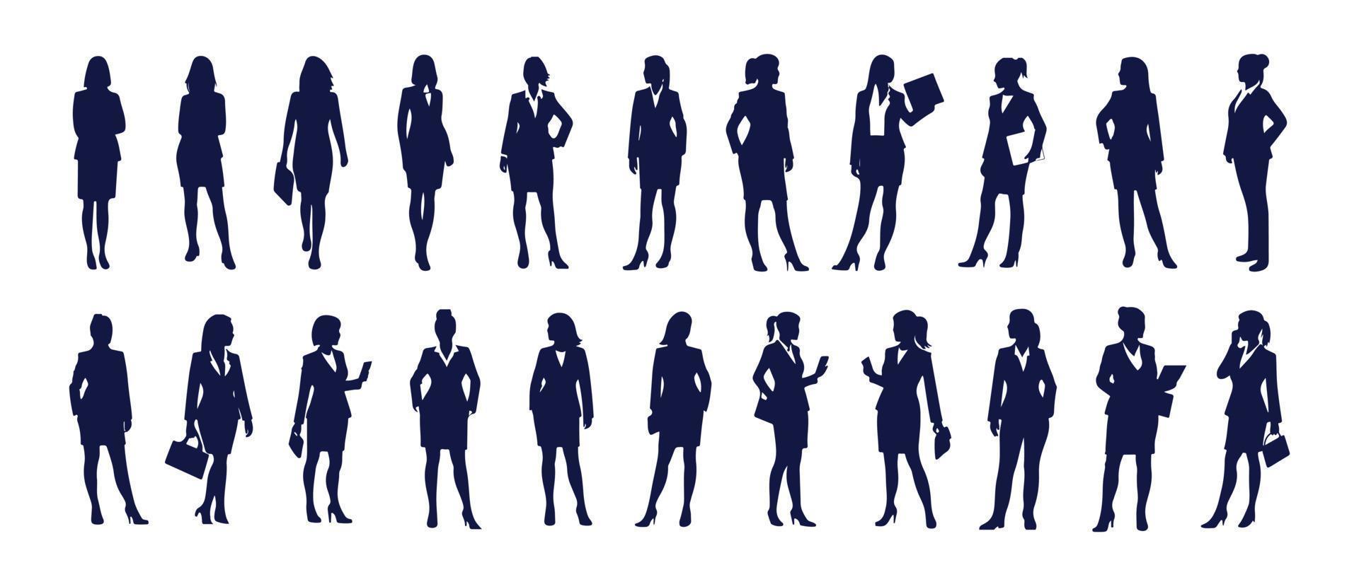 Business people silhouette set business man and woman silhouettes business team meeting background vector illustration
