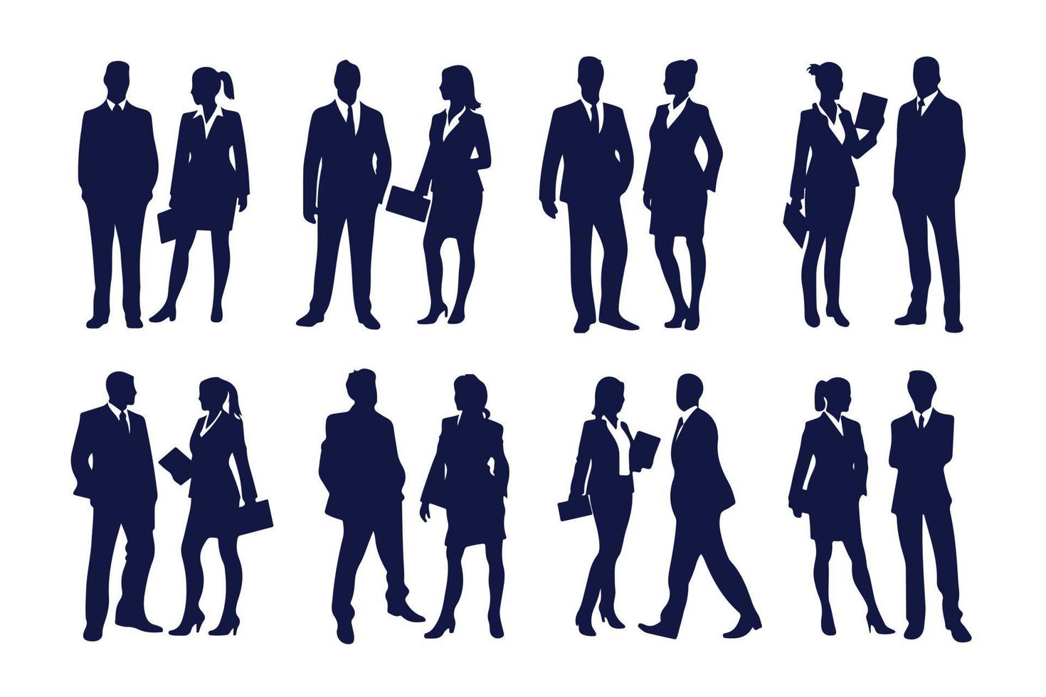 Business people silhouette set business man and woman silhouettes business team meeting background vector illustration