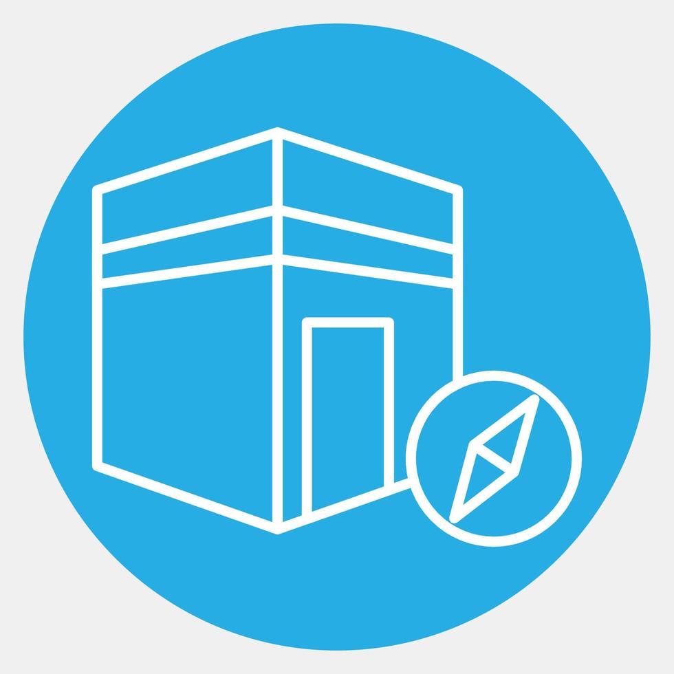 Icon qibla direction. Islamic elements of Ramadhan, Eid Al Fitr, Eid Al Adha. Icons in blue style. Good for prints, posters, logo, decoration, greeting card, etc. vector
