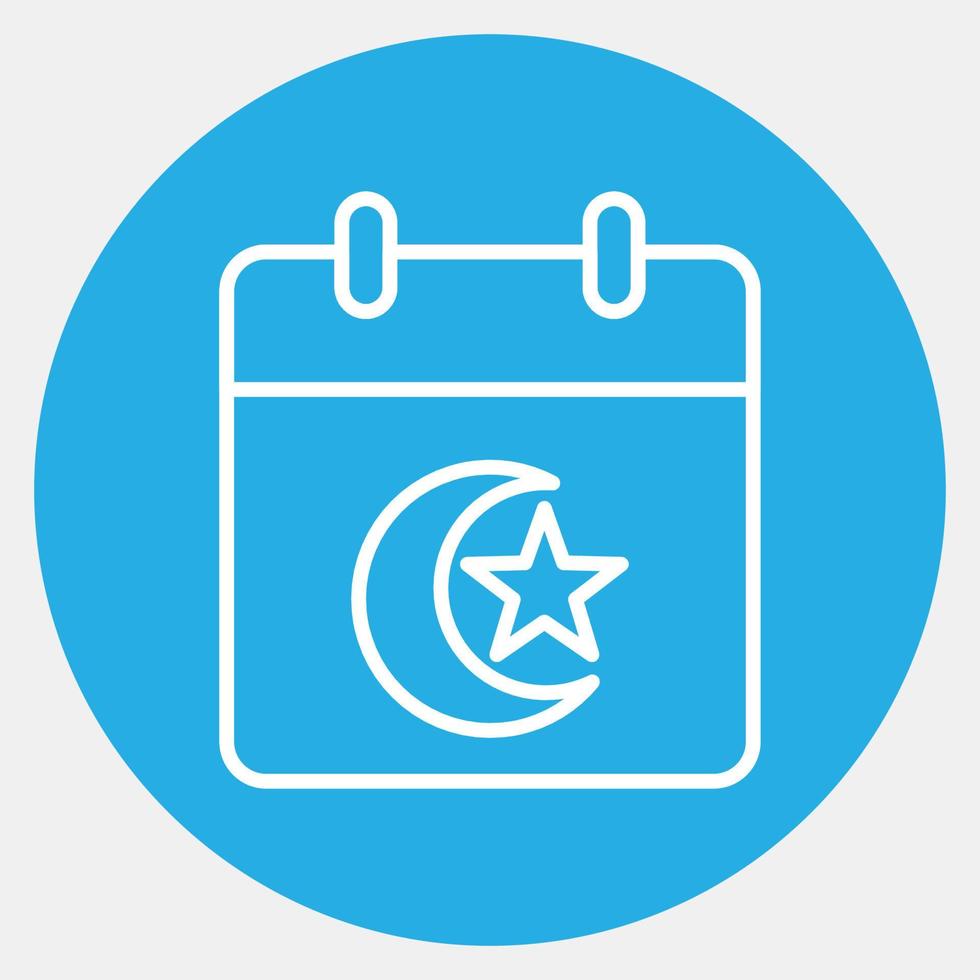 Icon islamic calendar. Islamic elements of Ramadhan, Eid Al Fitr, Eid Al Adha. Icons in blue style. Good for prints, posters, logo, decoration, greeting card, etc. vector