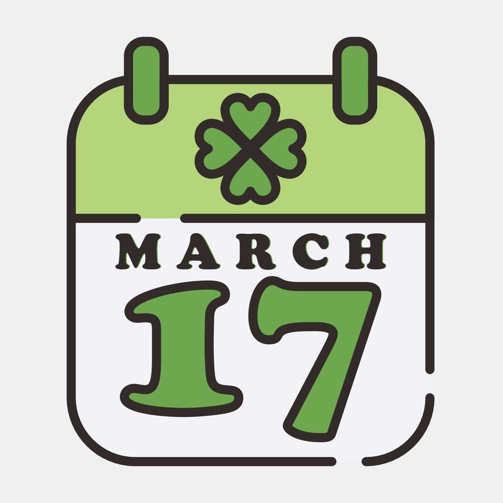 Icon St patrick's day calendar. St. Patrick's Day celebration elements. Icons in filled line style. Good for prints, posters, logo, party decoration, greeting card, etc. vector