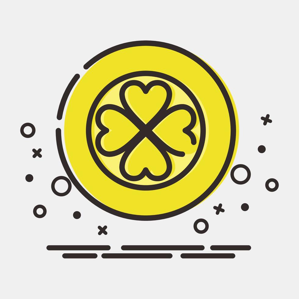 Icon gold coin with clover. St. Patrick's Day celebration elements. Icons in MBE style. Good for prints, posters, logo, party decoration, greeting card, etc. vector