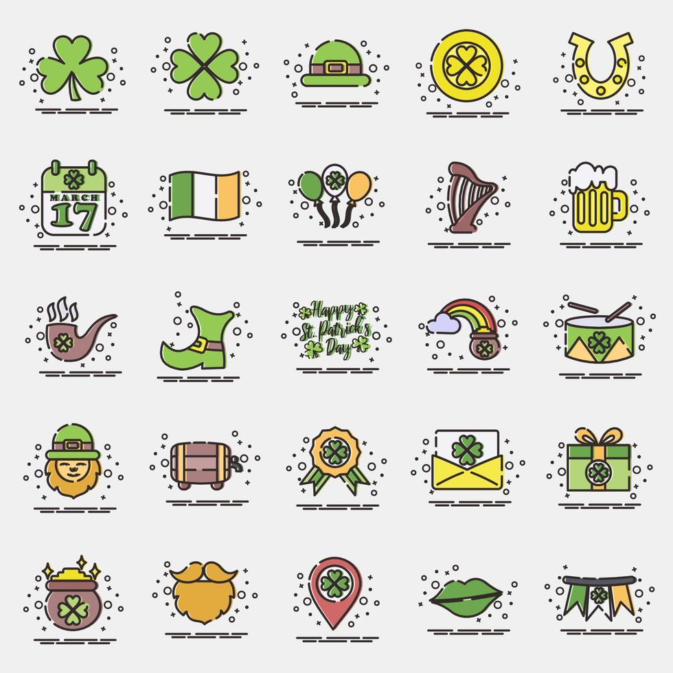 Icon set of st patricks day. St. Patrick's Day celebration elements. Icons in MBE style. Good for prints, posters, logo, party decoration, greeting card, etc. vector