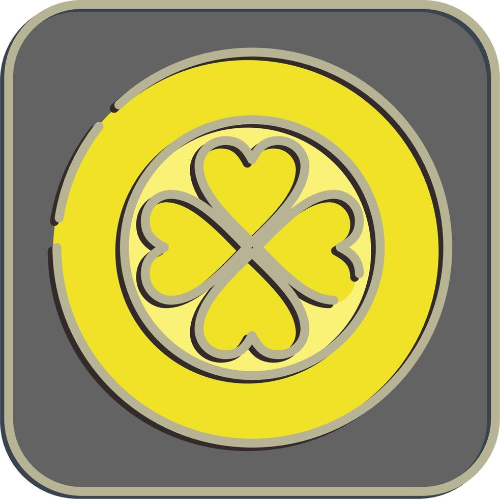 Icon gold coin with clover. St. Patrick's Day celebration elements. Icons in embossed style. Good for prints, posters, logo, party decoration, greeting card, etc. vector