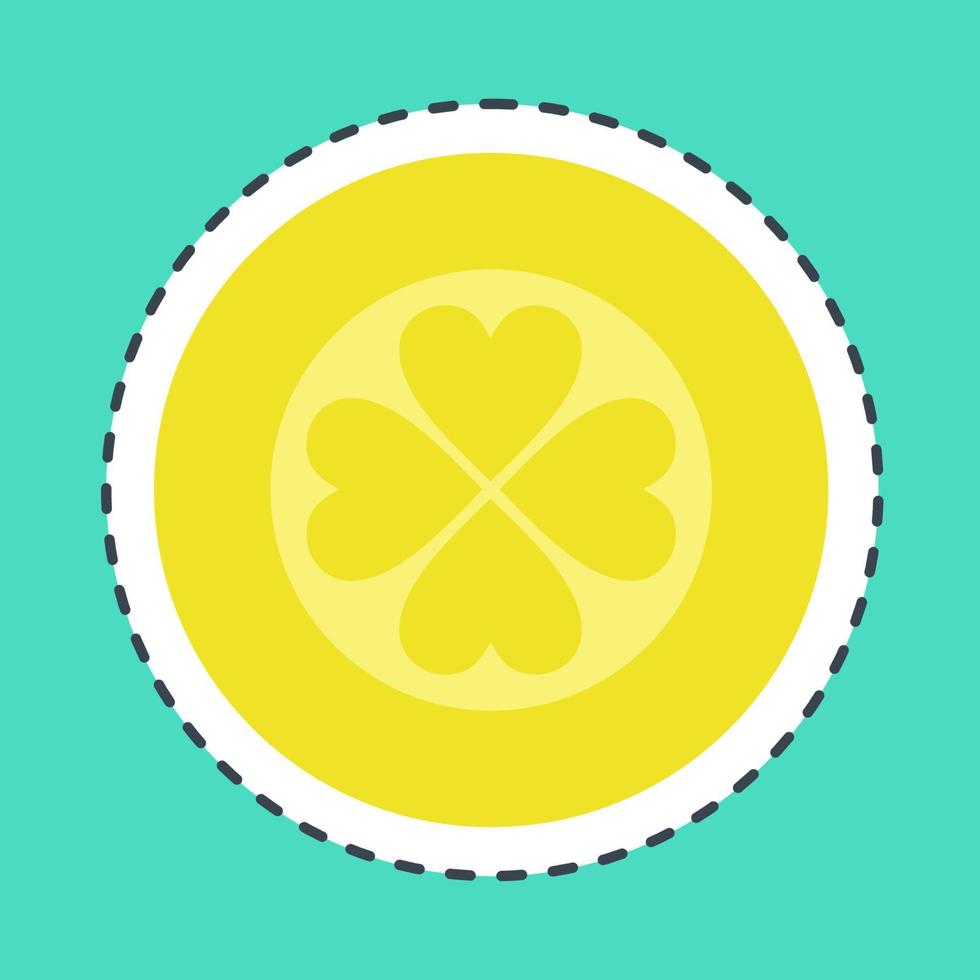 Sticker line cut gold coin with clover. St. Patrick's Day celebration elements. Good for prints, posters, logo, party decoration, greeting card, etc. vector